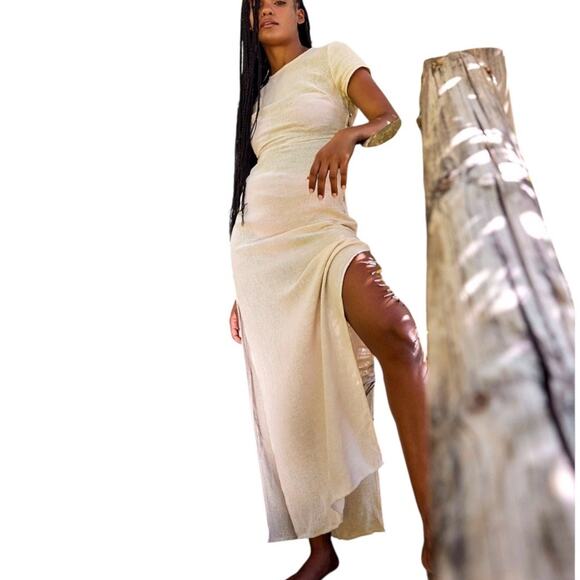 Free People Free-est Baby Tee Maxi Dress Womens Size Small Beige Sheer Boho - Picture 1 of 15